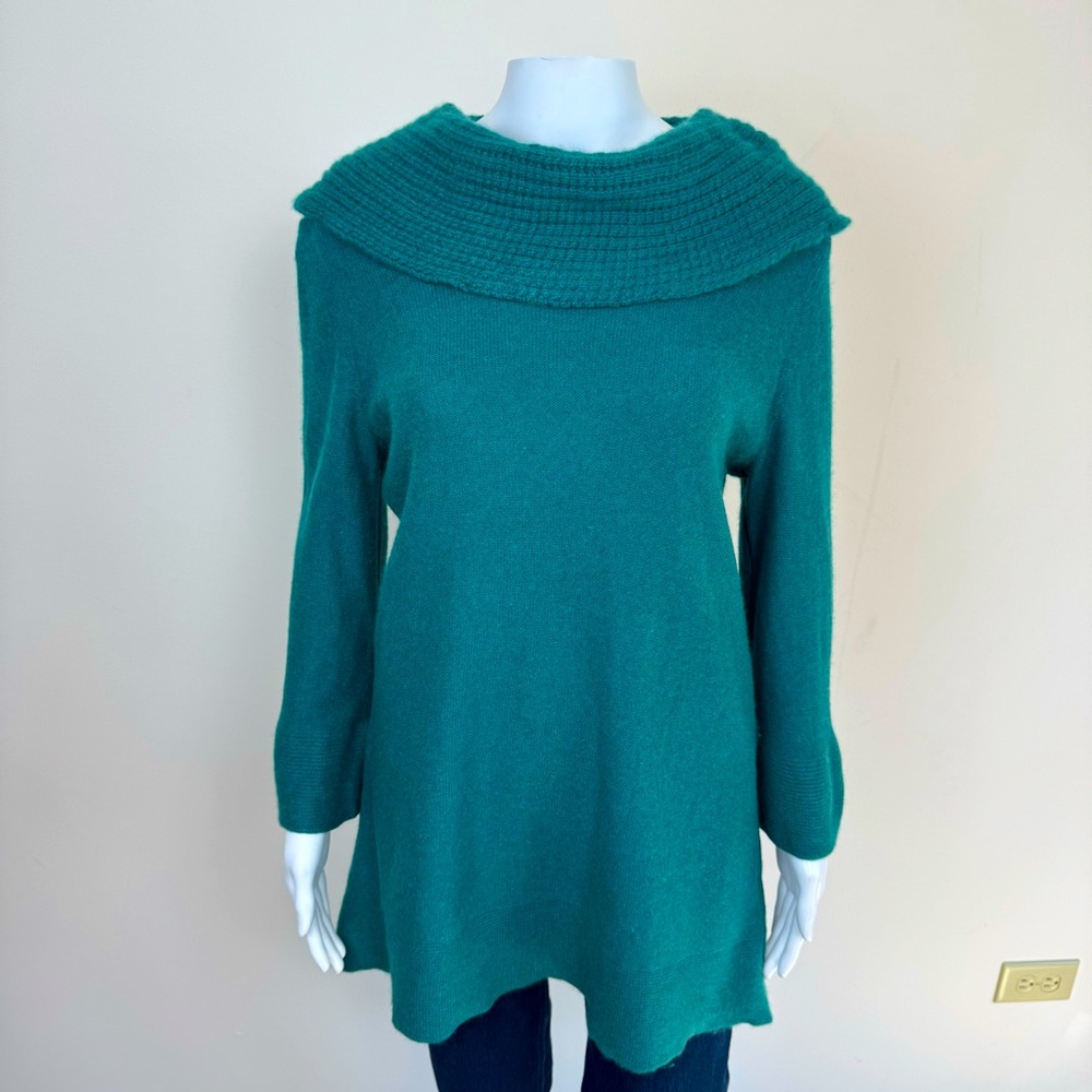 Nordstrom Collection 100% Cashmere Tunic Sweater Cowl Neck Ribbed Waffle Size L